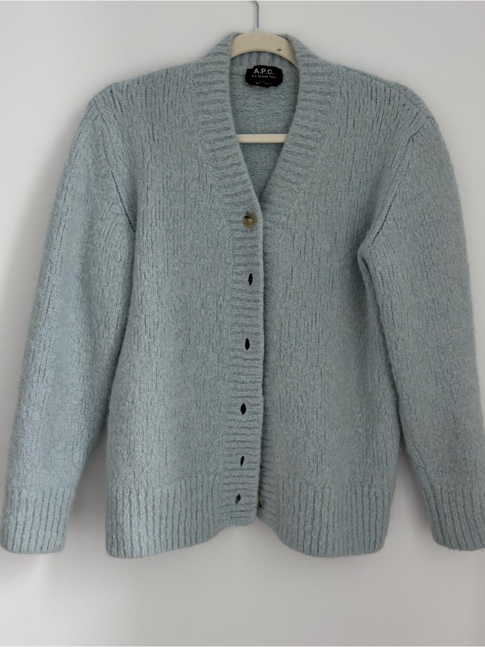 A.P.C. Women's Pale Blue Rib-Trim Button Cardigan